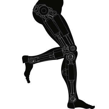 Robotic bionic leg silhouette with mechanical internal components, futuristic prosthetic limb concept, cyborg human anatomy for medical tech