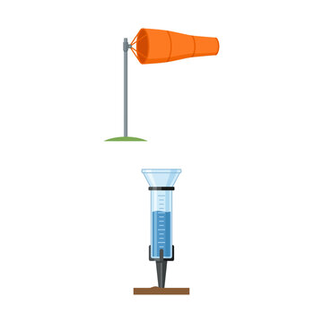 Weather Monitoring Instruments Featuring a Wind Sock and a Rain Gauge Precipitation Measurement Tool
