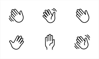 Waving hand icons set with motion lines and hand gestures for greetings and goodbye messages. © Reazul
