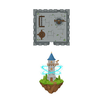 Fantasy Magical Wizard Tower and Medieval Castle Courtyard Map Assets
