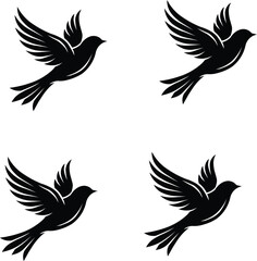 Obraz premium Vector set of black flying bird silhouettes isolated on white background for logo design