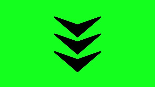 Triple black downward arrows icon on bright green, signifying download, collapse, or decrease in digital interfaces, ideal for modern web and app design elements