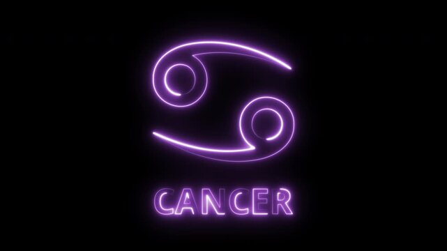 Neon Cancer Zodiac Sign Animation - Purple Glowing Astrology Symbol