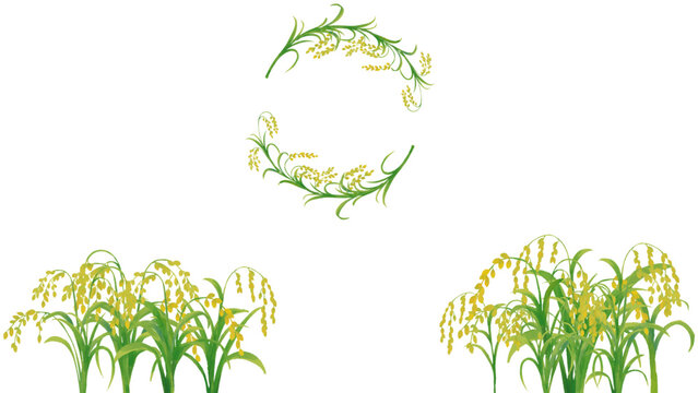 水彩風 稲穂のいろいろセット Autumn Series:Watercolor-style rice stalks as a set