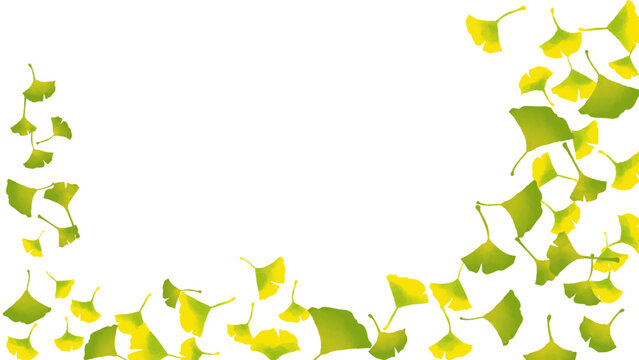 水彩風 新緑のイチョウの葉っぱフレーム Spring Series:Watercolor-style frame of fresh green ginkgo leaves