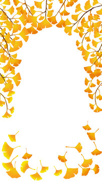 水彩風 黄金色のイチョウのフレーム 縦 Autumn Series:Watercolor-style golden ginkgo frame