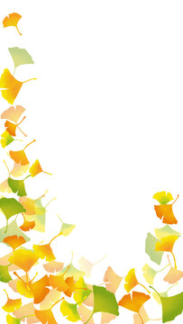 水彩風 黄金色のイチョウの葉っぱフレーム 縦 Autumn Series:Watercolor-style golden ginkgo leaf frame