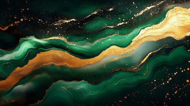 Abstract dark green and fluid gold alcohol ink marble pattern texture for luxury home interior decoration surface