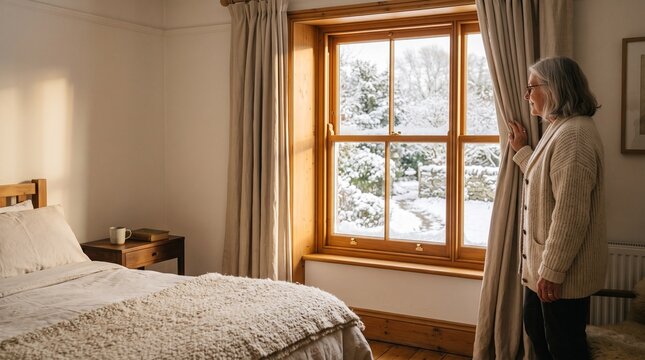 Homeowner enjoys warmth by a restored winter window