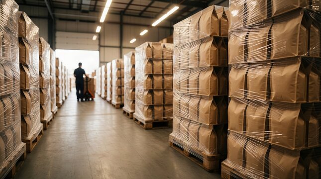 Packaged Coffee Storage in Industrial Warehouse