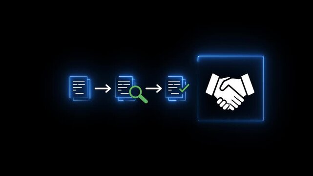 Procurement process management, Digital and paper document approval, contract verification, supplier negotiation, and business purchasing operations using 4k motion graphic animation.