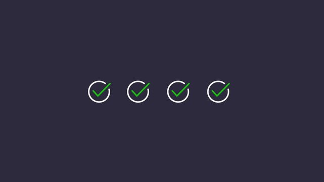 Check mark symbol arrow icon animation isolated background .animated 3 step infographic process with green check mark. Motion graphics of tick mark motion animate 4k video.
