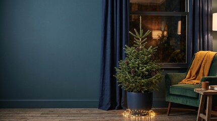 Fototapeta premium Evergreen window nook with warm low energy lighting