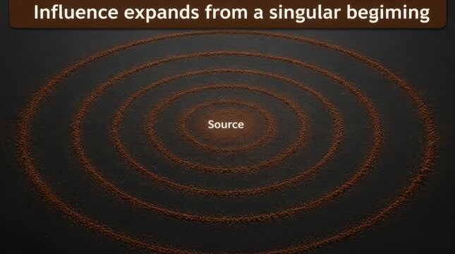 Minimal composition showing a series of seven faint concentric circles representing cosmic expansion from a singular source isolated on transparent background