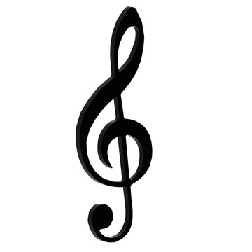 3d Render Glossy Treble Clef Music Symbol with transparent background