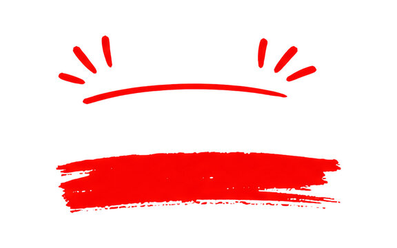 Set of red upper accent dash marks, curved arc, and bold textured underline
