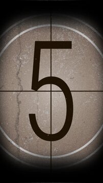 4K Vertical, vintage sepia film countdown from 10 to 1, old film grunge texture, and retro cinema effect