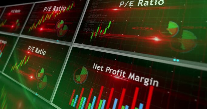 Stock market indices ebitda ratio charts and graphs diagram seamless and loopable 3d concept animation