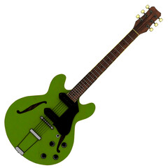 Fototapeta premium 3d Render Green Semi Hollow Electric Guitar with transparent background