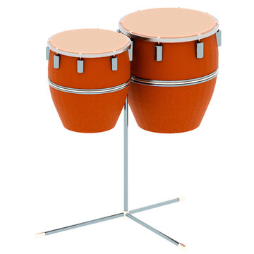 3d Render Brown Conga Drum Pair Angled with transparent background