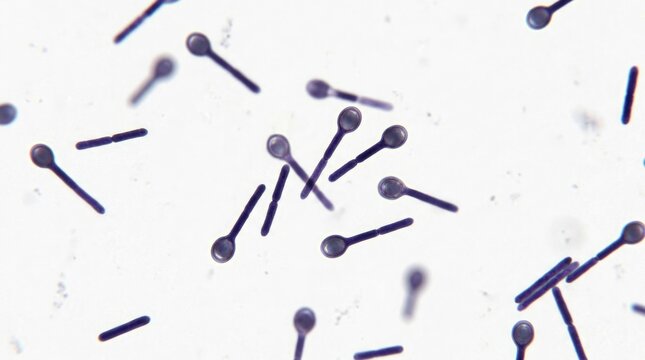 Pathogen microbiology observe: Clostridium tetani, tetanus infection, lockjaw agent, gram positive, bacillus form, endospore presence, drumstick shape, microscope view.