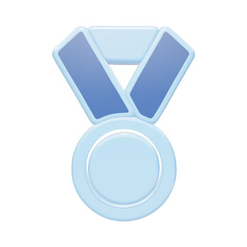 A 3D medal icon with a blue ribbon and a light blue circular badge, rendered in a glossy style, isolated on a white background, for awards and recognition isolated on a transparent background