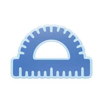 A 3D rendered icon of a semi-circular protractor, featuring a blue color palette with light blue edges, isolated on a white background, for math use isolated on a transparent background