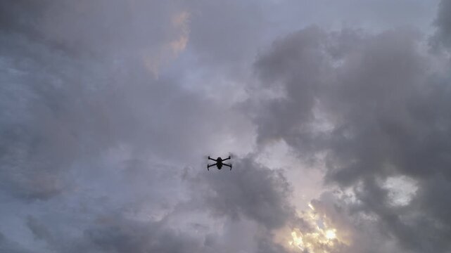 Low angle view of drone flying straight down through the shot