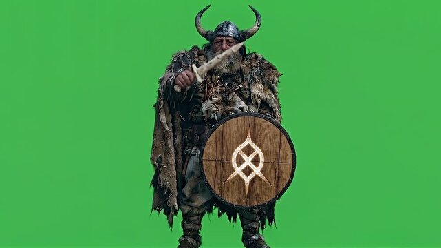 Viking Runecaster Carving Glowing Magic into a Wooden Shield.