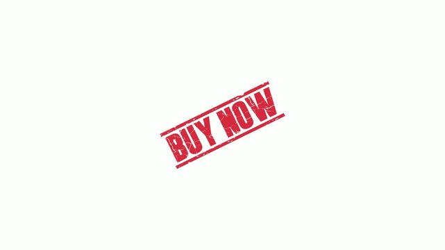 Red Buy Now Rubber Stamp Text Animation Isolated on White Background for E-commerce Marketing Promotion