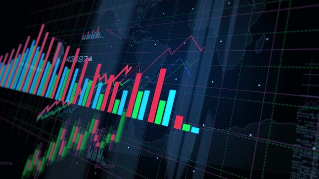 Stock market indices ebitda ratio charts and graphs diagram concept on display screen
