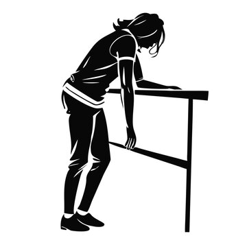 Person Leaning on Railing in Silhouette, Expressing Contemplation, Fatigue, or Sadness for Mental Health Awareness, Solitude Blogs, and Stress Relief Concepts