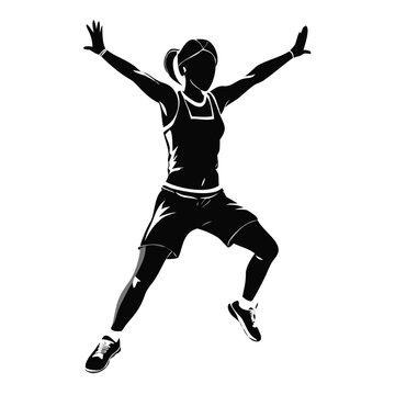 Woman doing a dynamic jumping jack workout as a fitness silhouette for active lifestyle blogs, health promotion websites, athletic training guides, and gym marketing