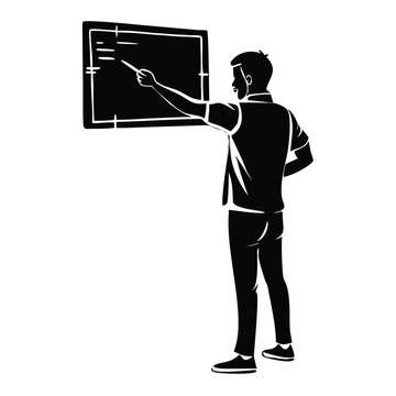 Male Instructor Pointing Chalkboard Explaining a Lesson for Education Websites, Business Training Materials, and Academic Lecture Presentations
