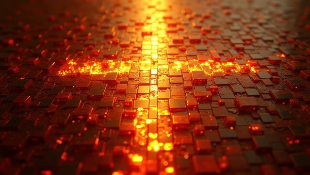 Abstract mosaic tiles shifting and glowing to reveal a cross pattern, warm gold and deep red tones, slow cinematic assembly.