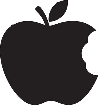 Black apple silhouette with bite mark on white background silhouette