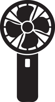 Minimalist black silhouette of a handheld fan on a white background silhouette