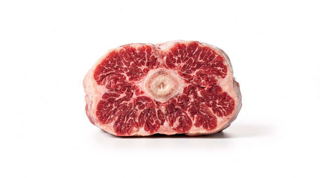 Raw oxtail piece cut with marbled beef meat isolated on white background