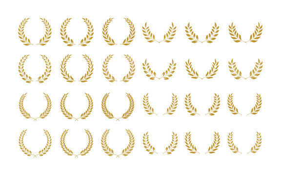 Golden Laurel Wreath Vector Set Collection for Anniversary Award Badge and Crest Tagline
