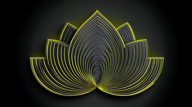 Elegant 3D layered lotus flower symbol with glowing yellow neon outline edges modern spa wellness luxury icon background