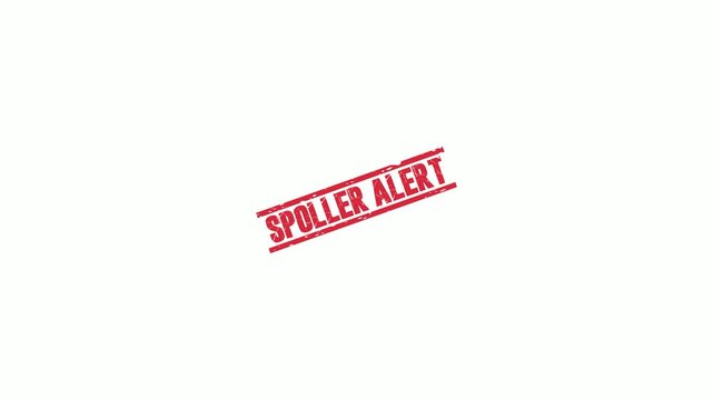 Red Spoiler Alert Rubber Stamp Text Moving Across White Background for Video Content Warning Overlay