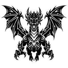 Fototapeta premium Tribal Dragon Tattoo Design Black White Silhouette