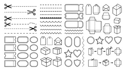 Collection of paper cutting lines tags boxes and craft templates for diy projects © Tanmay