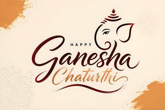 Happy Ganesha Chaturthi Elegant Calligraphy Festival Greeting with Minimalist Ganesha Design