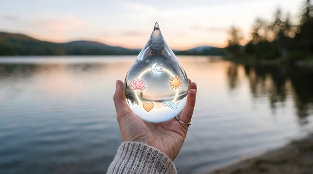 Fisherman holds freshly caught silver trout over serene lake during golden hour.