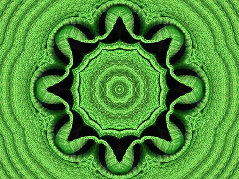 Vibrant green fabric textile woven creating kaleidoscope pattern