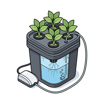 Hydroponics Isometric Scene, Hydroponic system with green plants growing in water vector illustrati