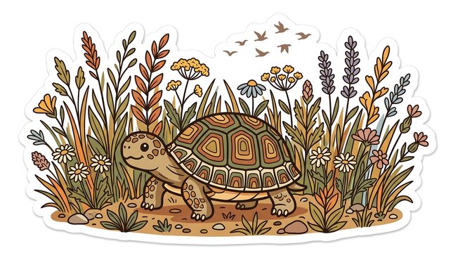 Tortoise with Leaf Pattern Flat Illustration
