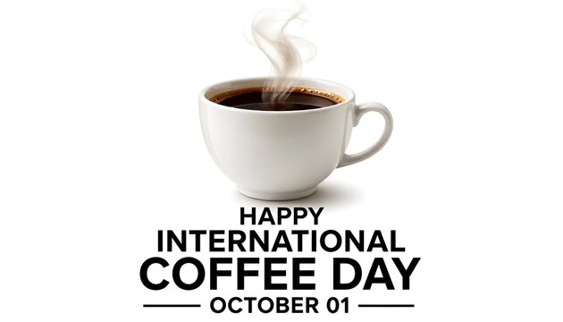 International Coffee Day banner with steaming hot coffee cup