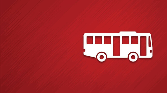 Minimalist white bus icon centered against a deep vibrant red textured background with clean lines